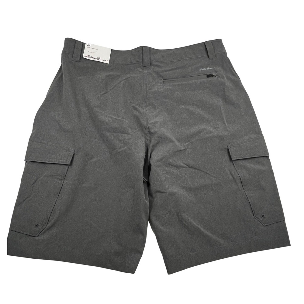 Eddie Bauer Amphib Cargo Shorts Flexion Stretch NWT Men's 34 Gray Water Repel